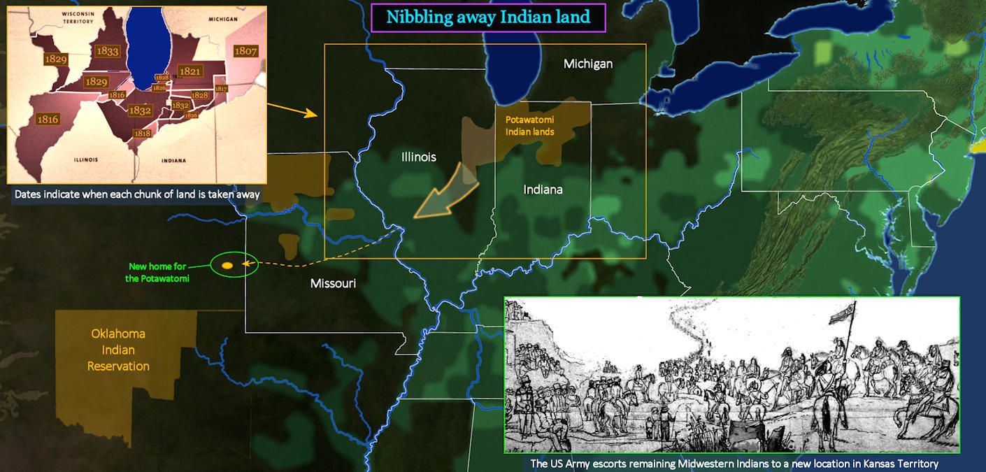 Potawatomi Indian removal, 1833 map